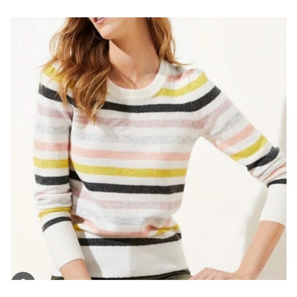 LOFT Petite Striped Crew Neck Sweater Multi Color Long Sleeve Size‎ Small